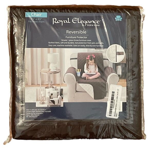 Royal Elegance Coffee Tan Reversible Chair Protector 75 x 65 Washable NEW - Picture 1 of 7